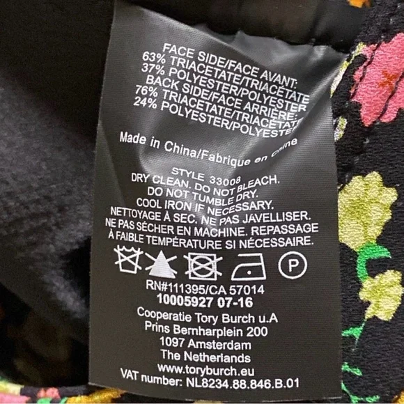 Tory Burch Wide Leg Pants Black/Floral Print Size 2 - Picture 4 of 9